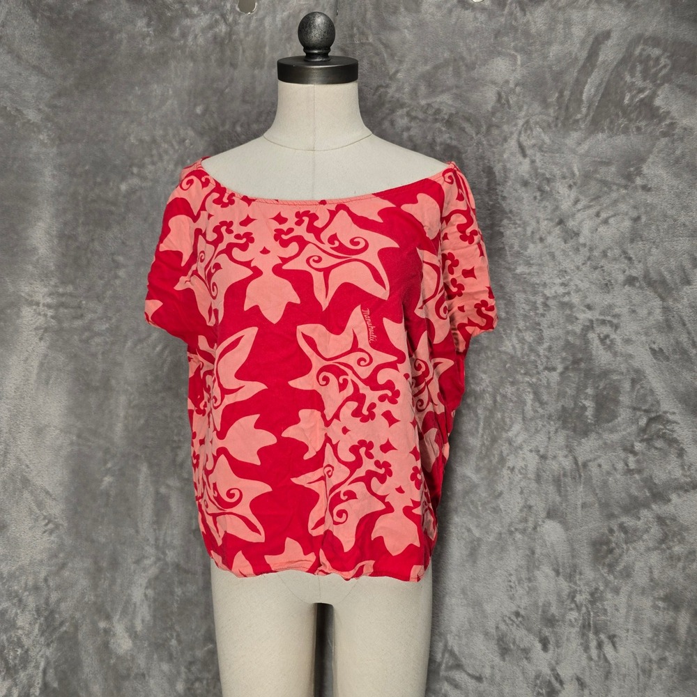 Manuheali'i Top Womens XL Red Pink Hawaiian Rayon Short Sleeve